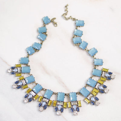 Vintage Joan Rivers Blue Crystal and Chartreuse Crystal Bib Statement Necklace by Joan Rivers - Vintage Meet Modern Vintage Jewelry - Chicago, Illinois - #oldhollywoodglamour #vintagemeetmodern #designervintage #jewelrybox #antiquejewelry #vintagejewelry