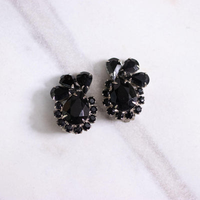 Vintage Jet Rhinestone Statement Earrings by Unsigned Beauty - Vintage Meet Modern Vintage Jewelry - Chicago, Illinois - #oldhollywoodglamour #vintagemeetmodern #designervintage #jewelrybox #antiquejewelry #vintagejewelry