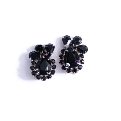 Vintage Jet Rhinestone Statement Earrings by Unsigned Beauty - Vintage Meet Modern Vintage Jewelry - Chicago, Illinois - #oldhollywoodglamour #vintagemeetmodern #designervintage #jewelrybox #antiquejewelry #vintagejewelry