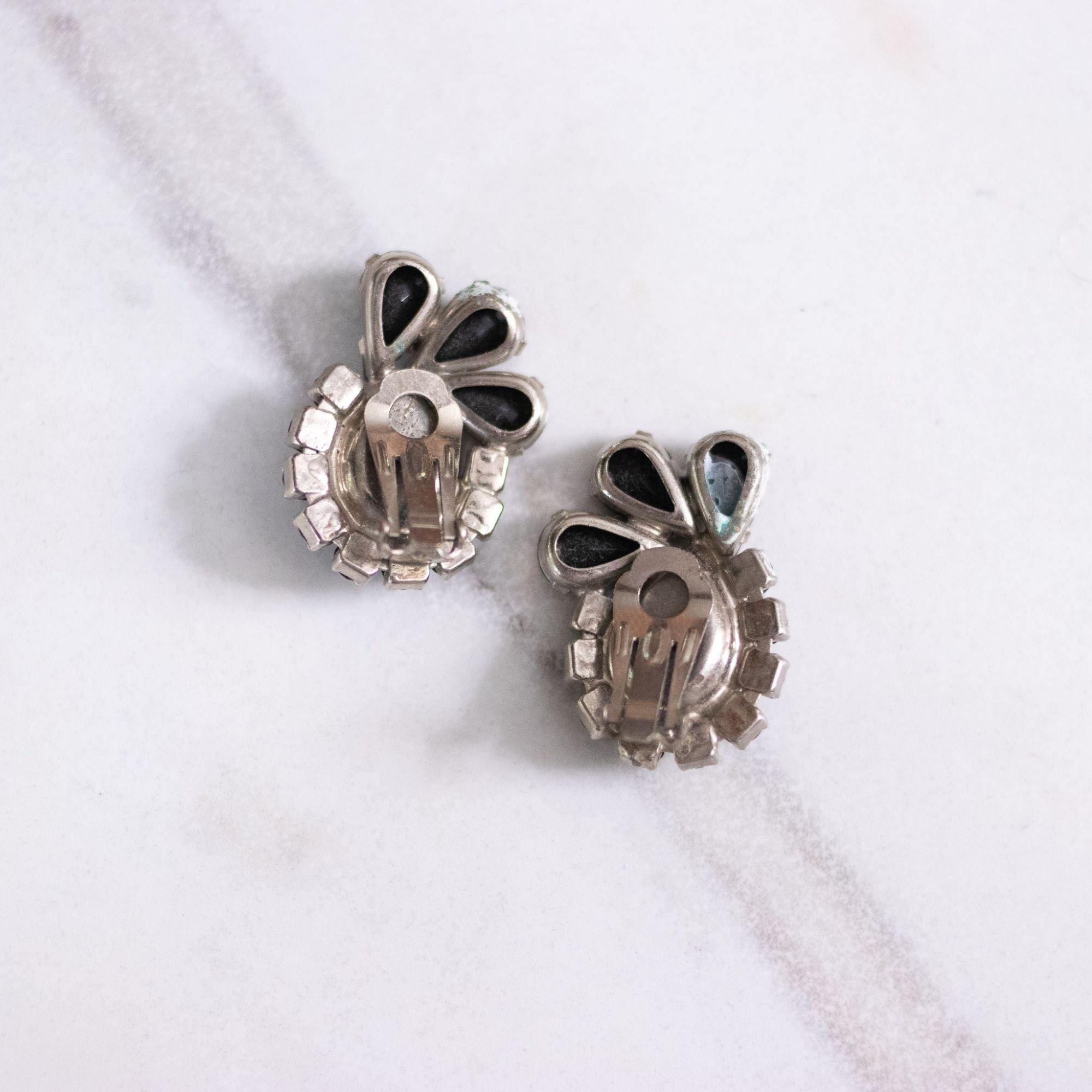 Vintage Jet Rhinestone Statement Earrings by Unsigned Beauty - Vintage Meet Modern Vintage Jewelry - Chicago, Illinois - #oldhollywoodglamour #vintagemeetmodern #designervintage #jewelrybox #antiquejewelry #vintagejewelry