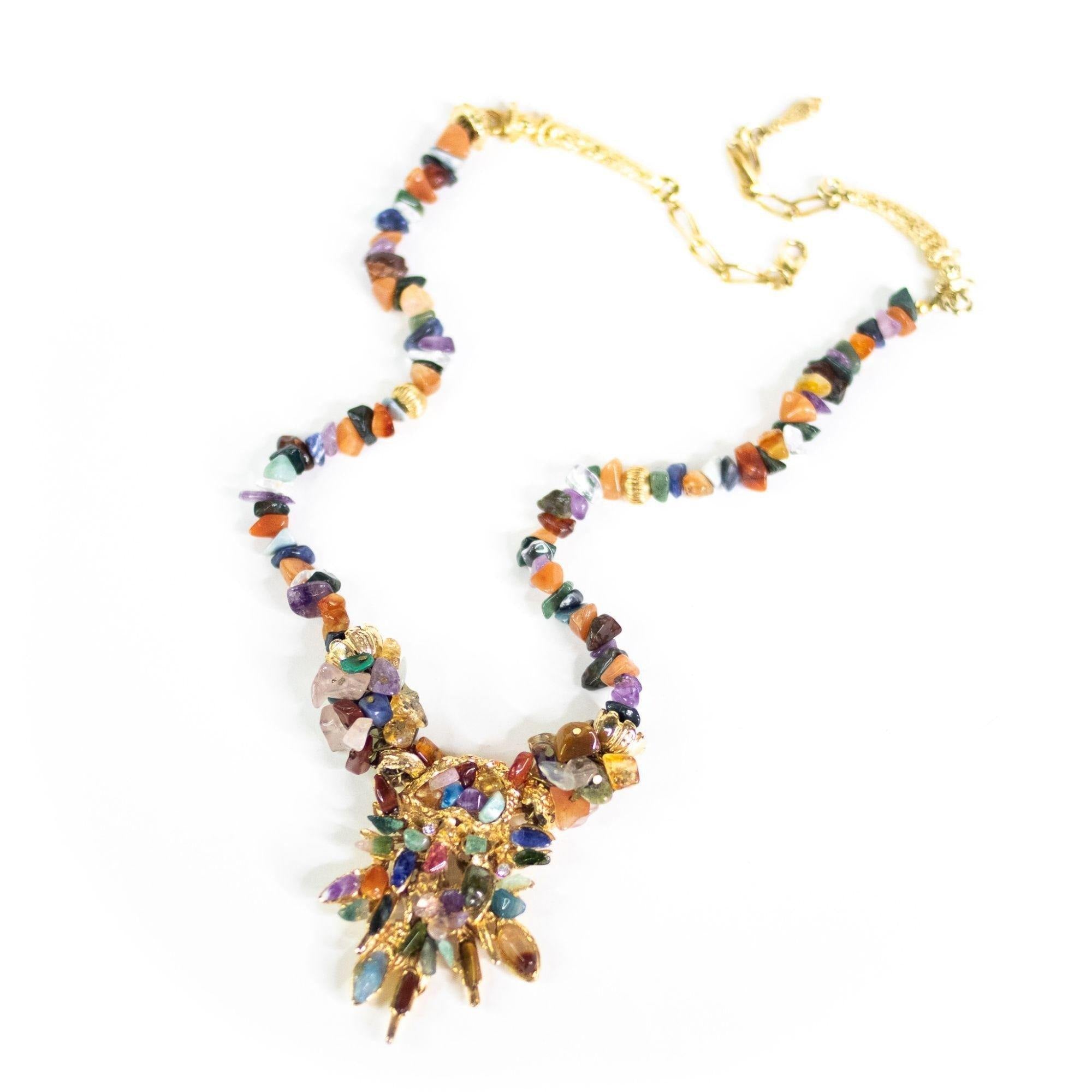 Vintage Colorful Agate Modernist Statement Necklace by Unsigned Beauty - Vintage Meet Modern Vintage Jewelry - Chicago, Illinois - #oldhollywoodglamour #vintagemeetmodern #designervintage #jewelrybox #antiquejewelry #vintagejewelry