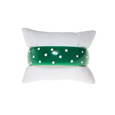 1980s Green and White Polka Dot Lucite Bangle Bracelet by Vintage Meet Modern  - Vintage Meet Modern Vintage Jewelry - Chicago, Illinois - #oldhollywoodglamour #vintagemeetmodern #designervintage #jewelrybox #antiquejewelry #vintagejewelry