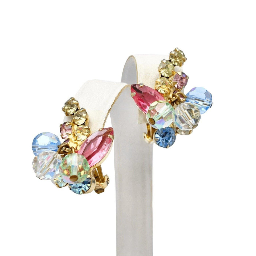 Vintage Juliana Pink, Blue, Yellow, Green Rhinestone Earrings by Juliana - Vintage Meet Modern Vintage Jewelry - Chicago, Illinois - #oldhollywoodglamour #vintagemeetmodern #designervintage #jewelrybox #antiquejewelry #vintagejewelry