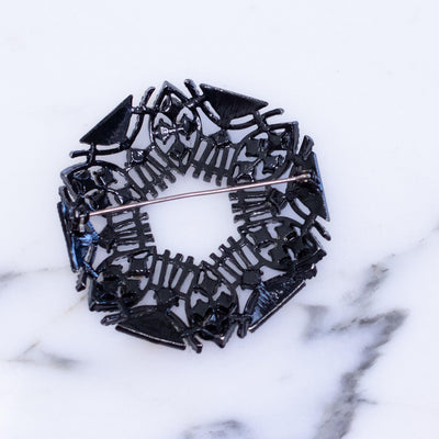 Vintage Jet Crystal Round Rhinestone Brooch by Austria - Vintage Meet Modern Vintage Jewelry - Chicago, Illinois - #oldhollywoodglamour #vintagemeetmodern #designervintage #jewelrybox #antiquejewelry #vintagejewelry