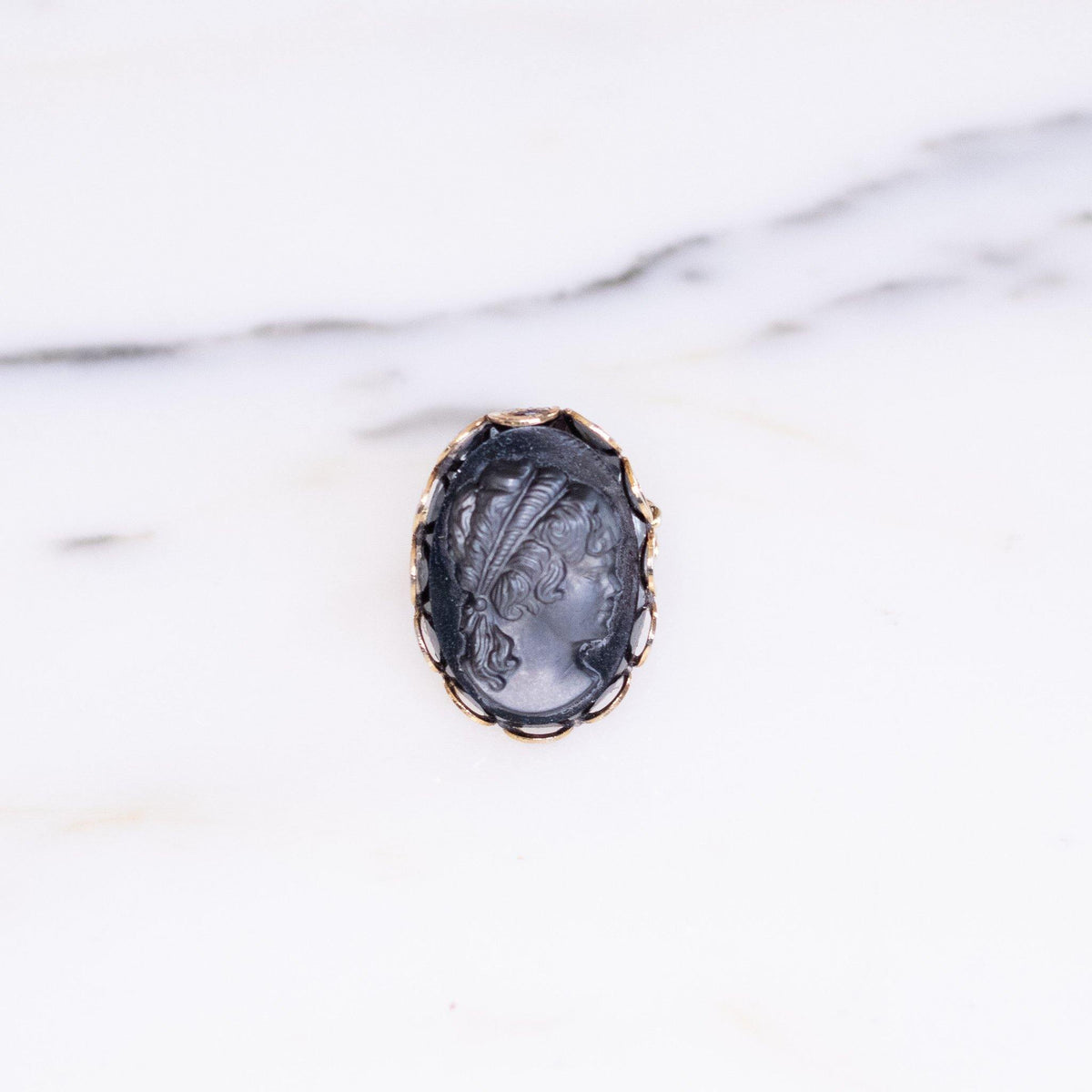 Vintage West Germany Black Glass Carved Cameo Ring