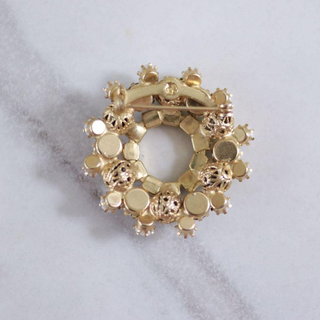 Vintage Milk Glass, Rhinestones and Filigree Bead Brooch by Unsigned Beauty - Vintage Meet Modern Vintage Jewelry - Chicago, Illinois - #oldhollywoodglamour #vintagemeetmodern #designervintage #jewelrybox #antiquejewelry #vintagejewelry