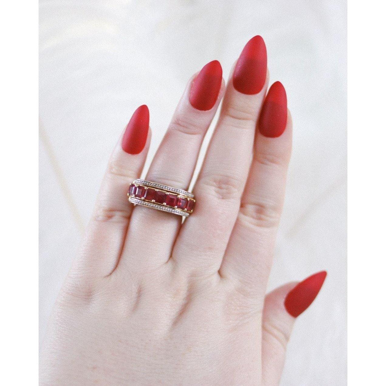 Vintage Channel Set Ruby with Blue Enamel Mogul Statement Ring by Unsigned Beauty - Vintage Meet Modern Vintage Jewelry - Chicago, Illinois - #oldhollywoodglamour #vintagemeetmodern #designervintage #jewelrybox #antiquejewelry #vintagejewelry