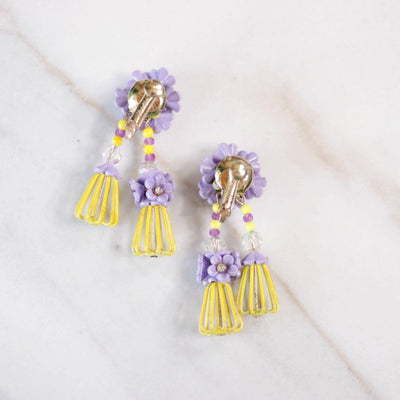 Vintage Vendome Yellow and Purple Caged Flower Earrings by Vendome - Vintage Meet Modern Vintage Jewelry - Chicago, Illinois - #oldhollywoodglamour #vintagemeetmodern #designervintage #jewelrybox #antiquejewelry #vintagejewelry