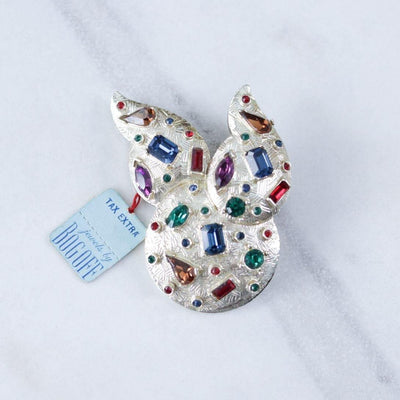 Vintage Bogoff Mid Century Modern Brooch with Colorful Bezel Set Rhinestones by Bogoff - Vintage Meet Modern Vintage Jewelry - Chicago, Illinois - #oldhollywoodglamour #vintagemeetmodern #designervintage #jewelrybox #antiquejewelry #vintagejewelry