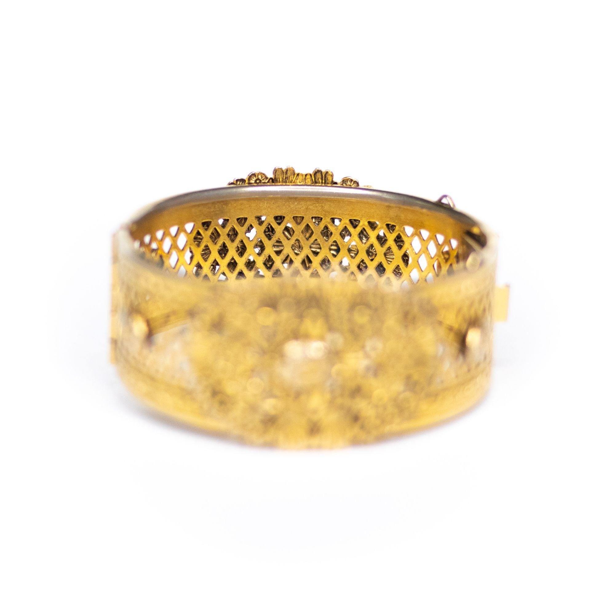 Vintage Freirich Victorian Revival Floral Bangle Bracelet by Freirich - Vintage Meet Modern Vintage Jewelry - Chicago, Illinois - #oldhollywoodglamour #vintagemeetmodern #designervintage #jewelrybox #antiquejewelry #vintagejewelry