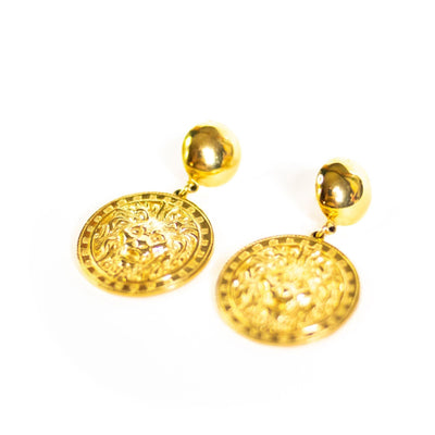 Vintage Gold Lion Disc Statement Earrings by Unsigned Beauty - Vintage Meet Modern Vintage Jewelry - Chicago, Illinois - #oldhollywoodglamour #vintagemeetmodern #designervintage #jewelrybox #antiquejewelry #vintagejewelry