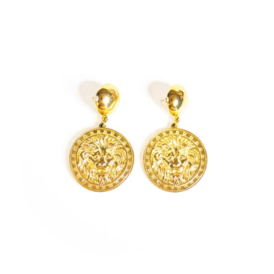 Vintage Gold Lion Disc Statement Earrings by Unsigned Beauty - Vintage Meet Modern Vintage Jewelry - Chicago, Illinois - #oldhollywoodglamour #vintagemeetmodern #designervintage #jewelrybox #antiquejewelry #vintagejewelry