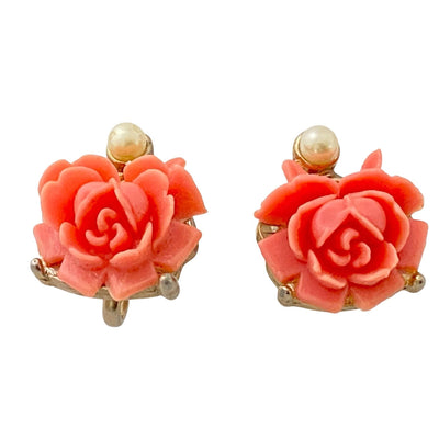Vintage Coral Flower and Pearl Earrings by Unsigned Beauty - Vintage Meet Modern Vintage Jewelry - Chicago, Illinois - #oldhollywoodglamour #vintagemeetmodern #designervintage #jewelrybox #antiquejewelry #vintagejewelry