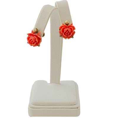 Vintage Coral Flower and Pearl Earrings by Unsigned Beauty - Vintage Meet Modern Vintage Jewelry - Chicago, Illinois - #oldhollywoodglamour #vintagemeetmodern #designervintage #jewelrybox #antiquejewelry #vintagejewelry