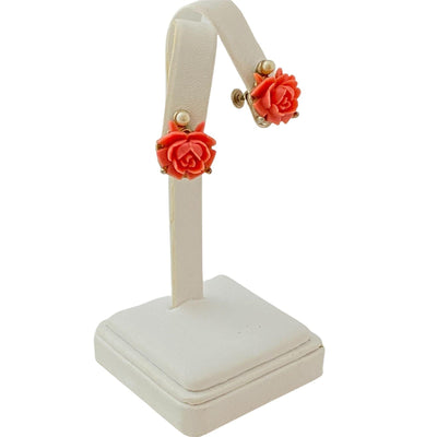 Vintage Coral Flower and Pearl Earrings by Unsigned Beauty - Vintage Meet Modern Vintage Jewelry - Chicago, Illinois - #oldhollywoodglamour #vintagemeetmodern #designervintage #jewelrybox #antiquejewelry #vintagejewelry