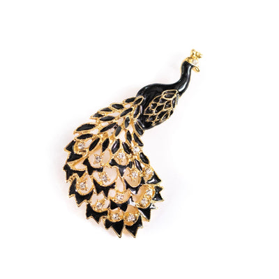 Vintage Black and Gold Peacock Brooch by Roman - Vintage Meet Modern Vintage Jewelry - Chicago, Illinois - #oldhollywoodglamour #vintagemeetmodern #designervintage #jewelrybox #antiquejewelry #vintagejewelry