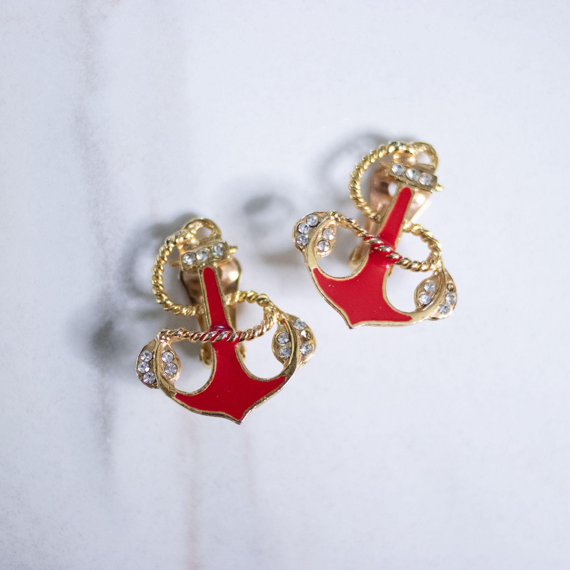Vintage Red and Gold Anchor Statement Earrings by Unsigned Beauty - Vintage Meet Modern Vintage Jewelry - Chicago, Illinois - #oldhollywoodglamour #vintagemeetmodern #designervintage #jewelrybox #antiquejewelry #vintagejewelry