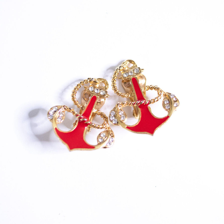 Vintage Red and Gold Anchor Statement Earrings by Unsigned Beauty - Vintage Meet Modern Vintage Jewelry - Chicago, Illinois - #oldhollywoodglamour #vintagemeetmodern #designervintage #jewelrybox #antiquejewelry #vintagejewelry