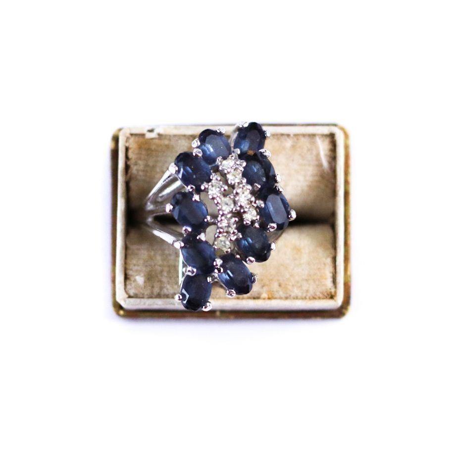 Vintage Sapphire CZ Cluster Cocktail Ring by Hallmarked Sterling - Vintage Meet Modern Vintage Jewelry - Chicago, Illinois - #oldhollywoodglamour #vintagemeetmodern #designervintage #jewelrybox #antiquejewelry #vintagejewelry