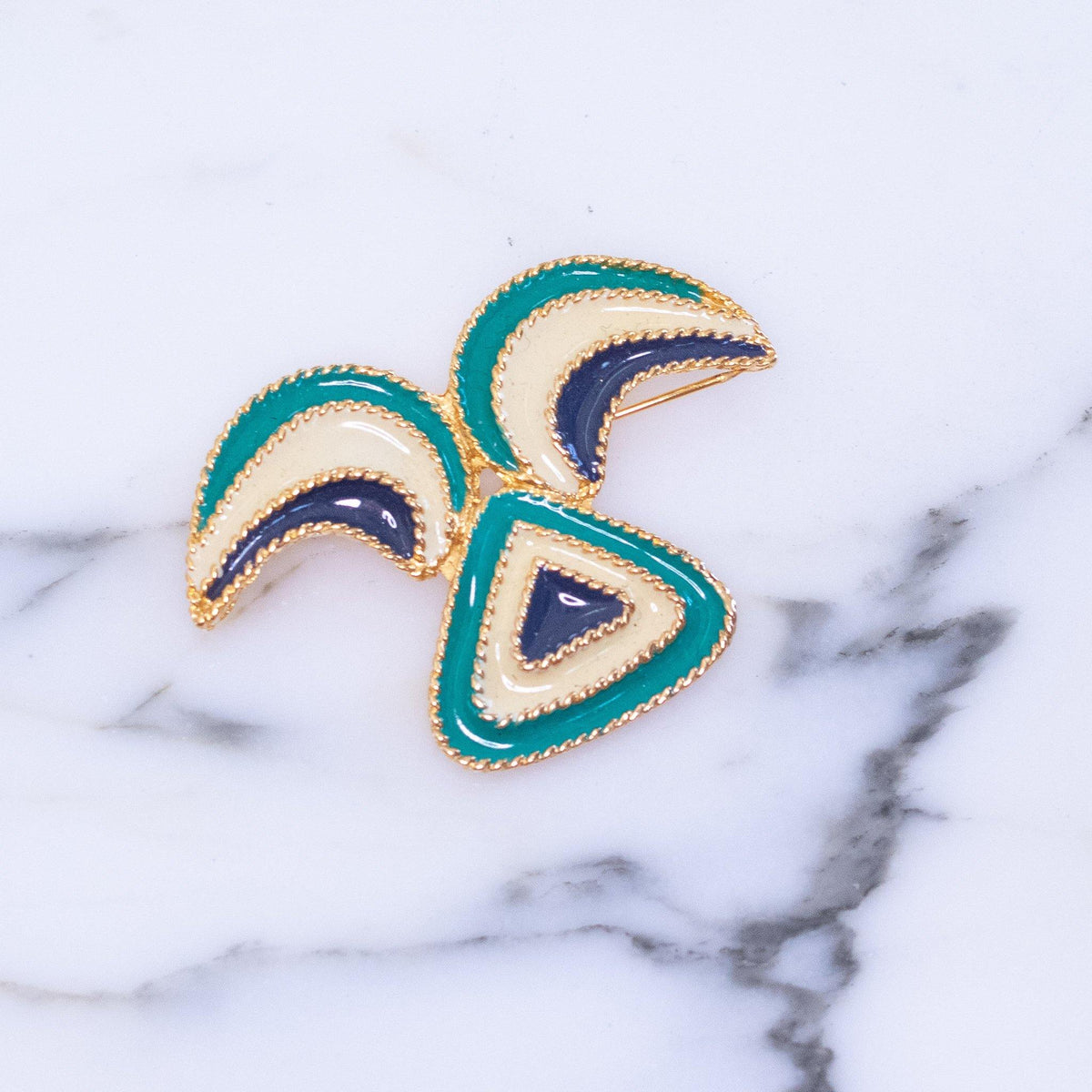 Vintage Mod Blue, Green, and Cream Enamel Brooch