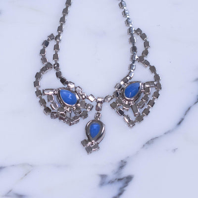 Vintage Blue Rhinestone Statement Necklace by Unsigned - Vintage Meet Modern Vintage Jewelry - Chicago, Illinois - #oldhollywoodglamour #vintagemeetmodern #designervintage #jewelrybox #antiquejewelry #vintagejewelry