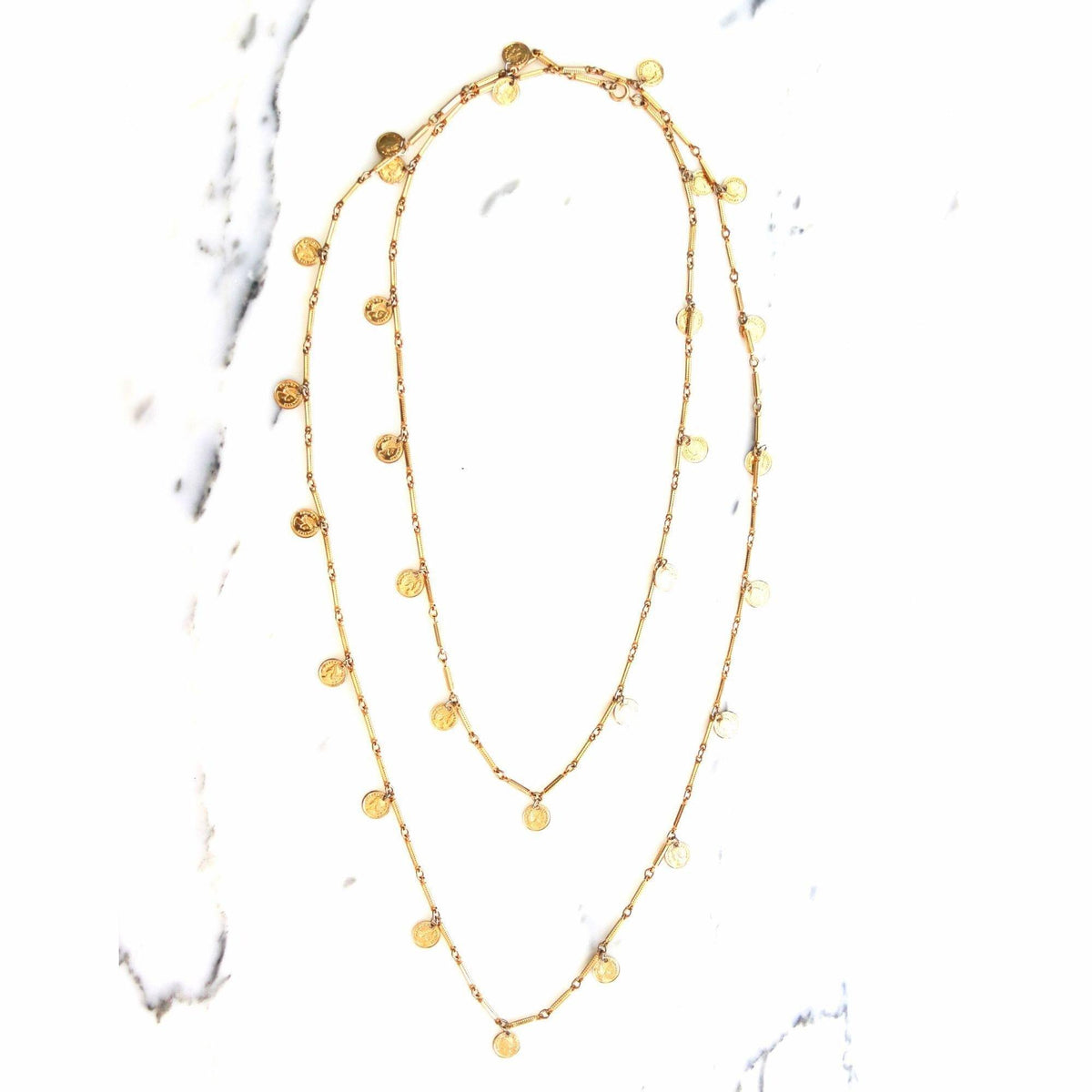 Vintage Dangling Coin Long Statement Necklace