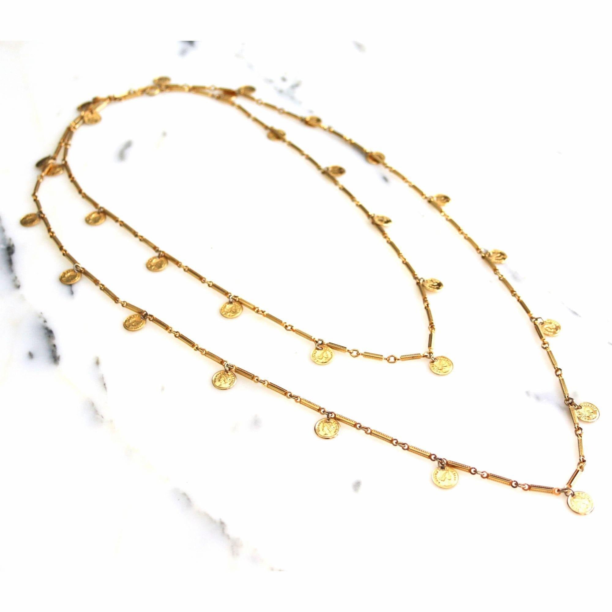 Vintage Dangling Coin Long Statement Necklace by Unsigned Beauty - Vintage Meet Modern Vintage Jewelry - Chicago, Illinois - #oldhollywoodglamour #vintagemeetmodern #designervintage #jewelrybox #antiquejewelry #vintagejewelry