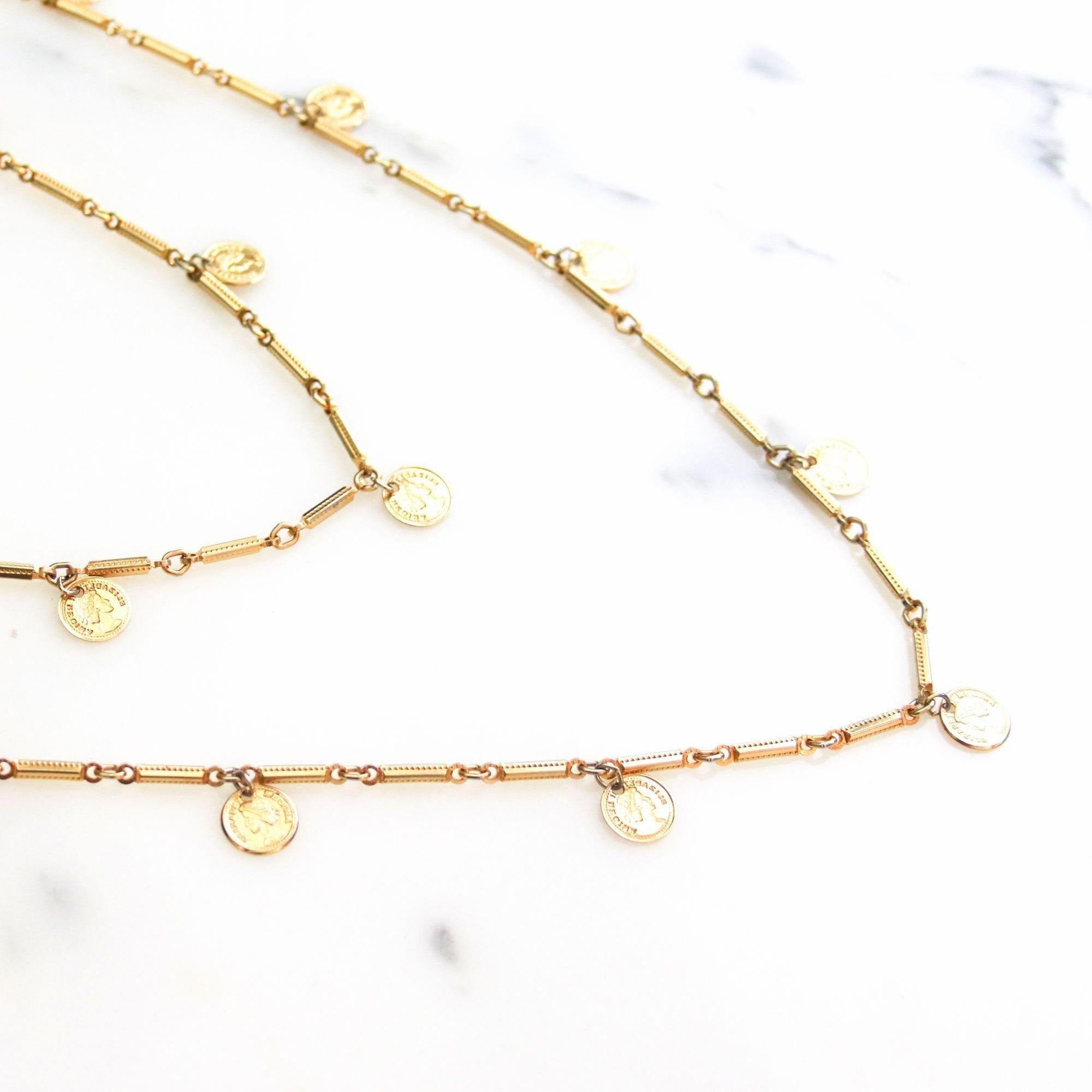 Vintage Dangling Coin Long Statement Necklace by Unsigned Beauty - Vintage Meet Modern Vintage Jewelry - Chicago, Illinois - #oldhollywoodglamour #vintagemeetmodern #designervintage #jewelrybox #antiquejewelry #vintagejewelry
