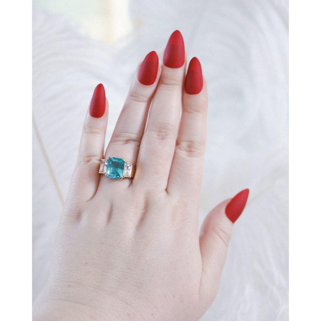 Vintage Emerald Cut Aqua Crystal and Cubic Zirconia Cocktail Ring by Unsigned Beauty - Vintage Meet Modern Vintage Jewelry - Chicago, Illinois - #oldhollywoodglamour #vintagemeetmodern #designervintage #jewelrybox #antiquejewelry #vintagejewelry