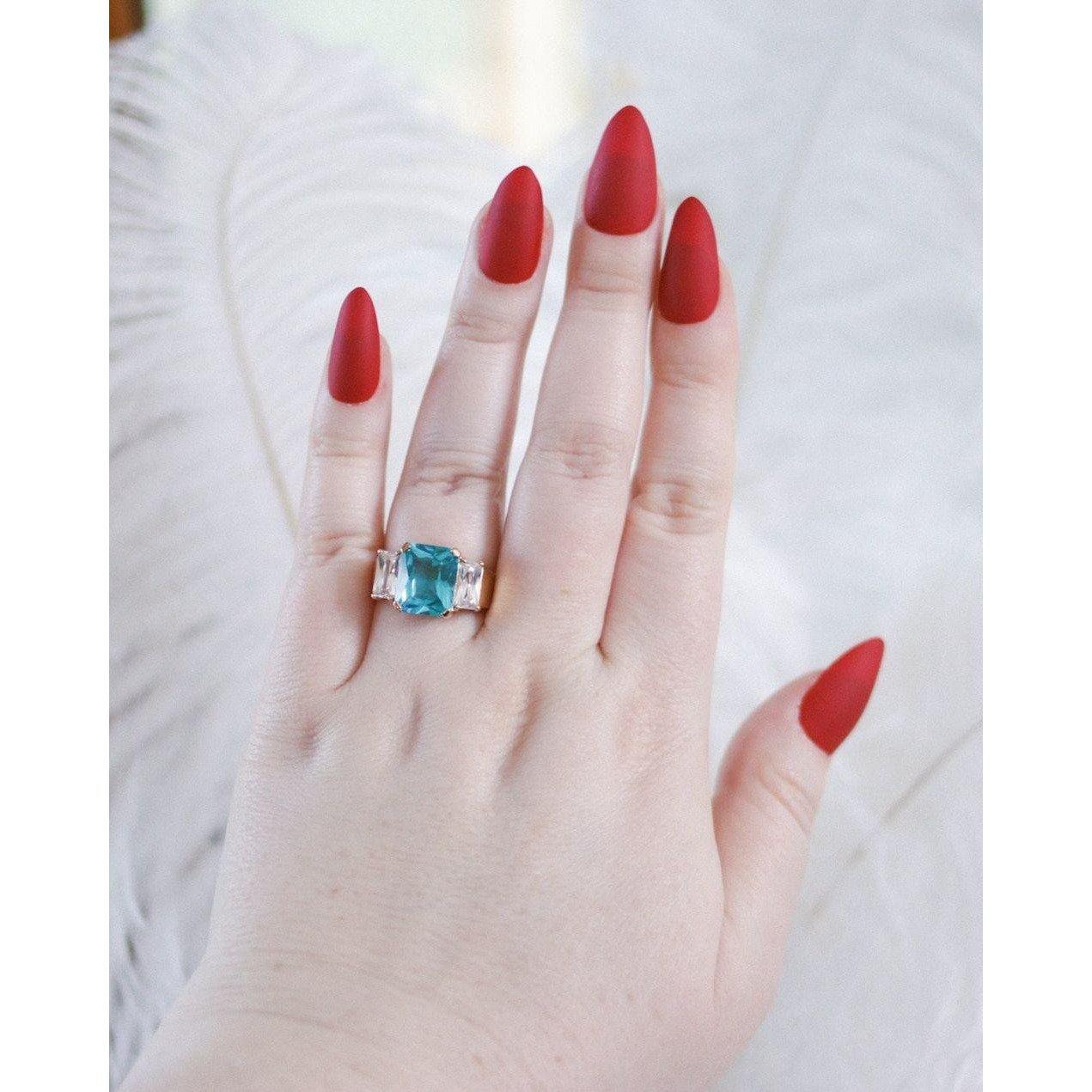 Vintage Emerald Cut Aqua Crystal and Cubic Zirconia Cocktail Ring by Unsigned Beauty - Vintage Meet Modern Vintage Jewelry - Chicago, Illinois - #oldhollywoodglamour #vintagemeetmodern #designervintage #jewelrybox #antiquejewelry #vintagejewelry