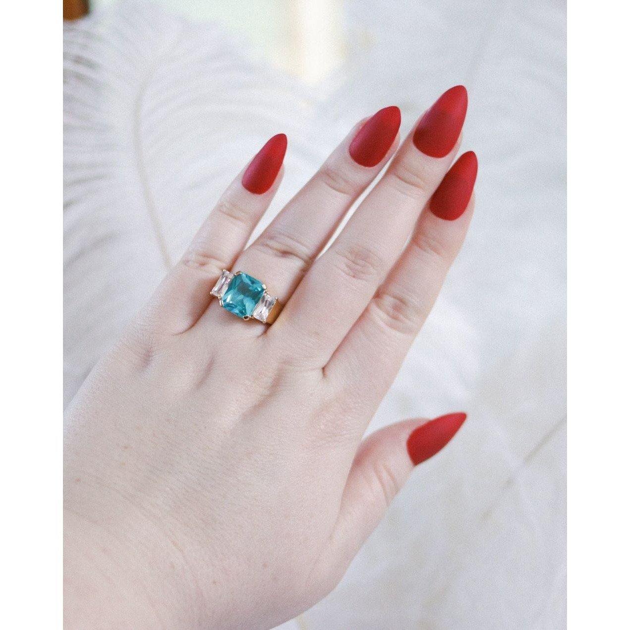 Vintage Emerald Cut Aqua Crystal and Cubic Zirconia Cocktail Ring by Unsigned Beauty - Vintage Meet Modern Vintage Jewelry - Chicago, Illinois - #oldhollywoodglamour #vintagemeetmodern #designervintage #jewelrybox #antiquejewelry #vintagejewelry