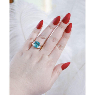 Vintage Emerald Cut Aqua Crystal and Cubic Zirconia Cocktail Ring by Unsigned Beauty - Vintage Meet Modern Vintage Jewelry - Chicago, Illinois - #oldhollywoodglamour #vintagemeetmodern #designervintage #jewelrybox #antiquejewelry #vintagejewelry