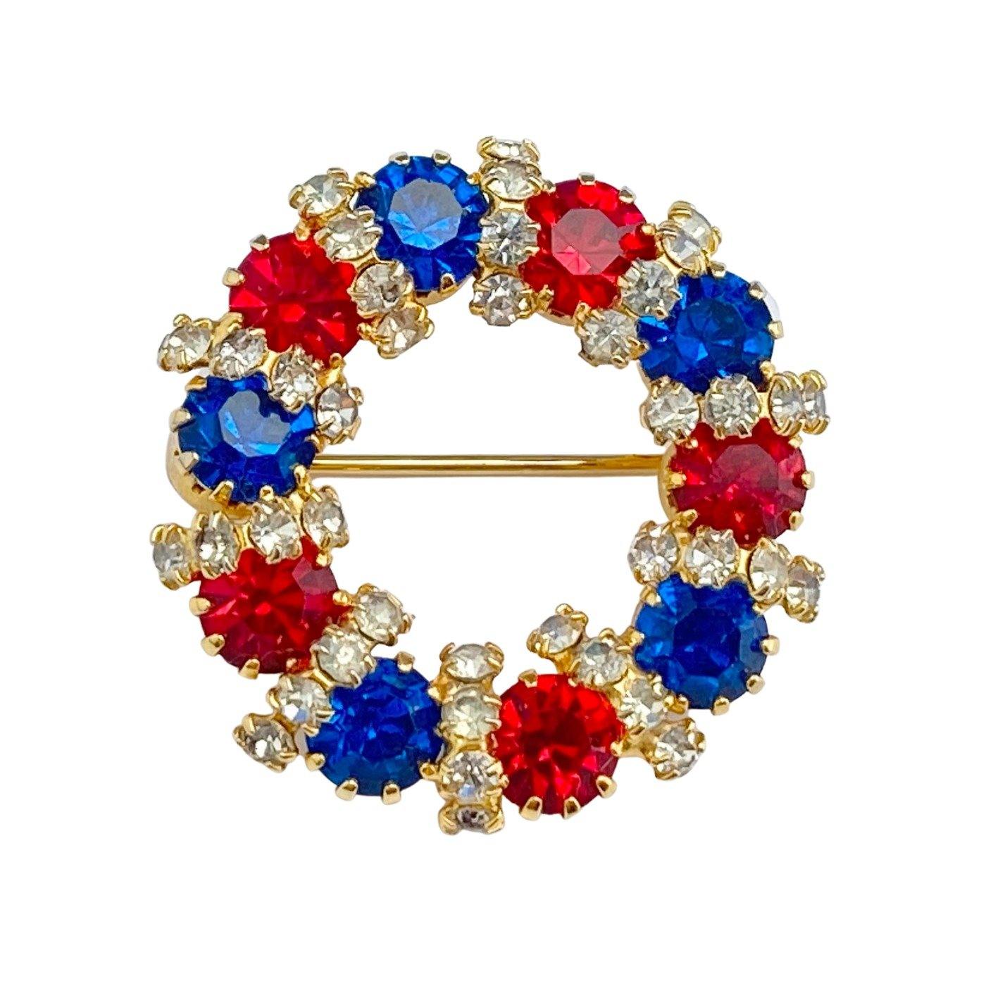 Vintage Petite Red, White, and Blue Crystal Brooch by Weiss - Vintage Meet Modern Vintage Jewelry - Chicago, Illinois - #oldhollywoodglamour #vintagemeetmodern #designervintage #jewelrybox #antiquejewelry #vintagejewelry