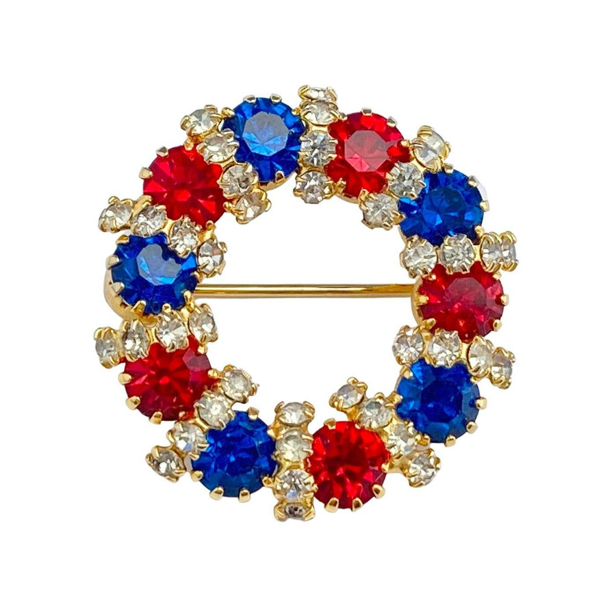 Vintage Petite Red, White, and Blue Crystal Brooch by Weiss - Vintage Meet Modern Vintage Jewelry - Chicago, Illinois - #oldhollywoodglamour #vintagemeetmodern #designervintage #jewelrybox #antiquejewelry #vintagejewelry