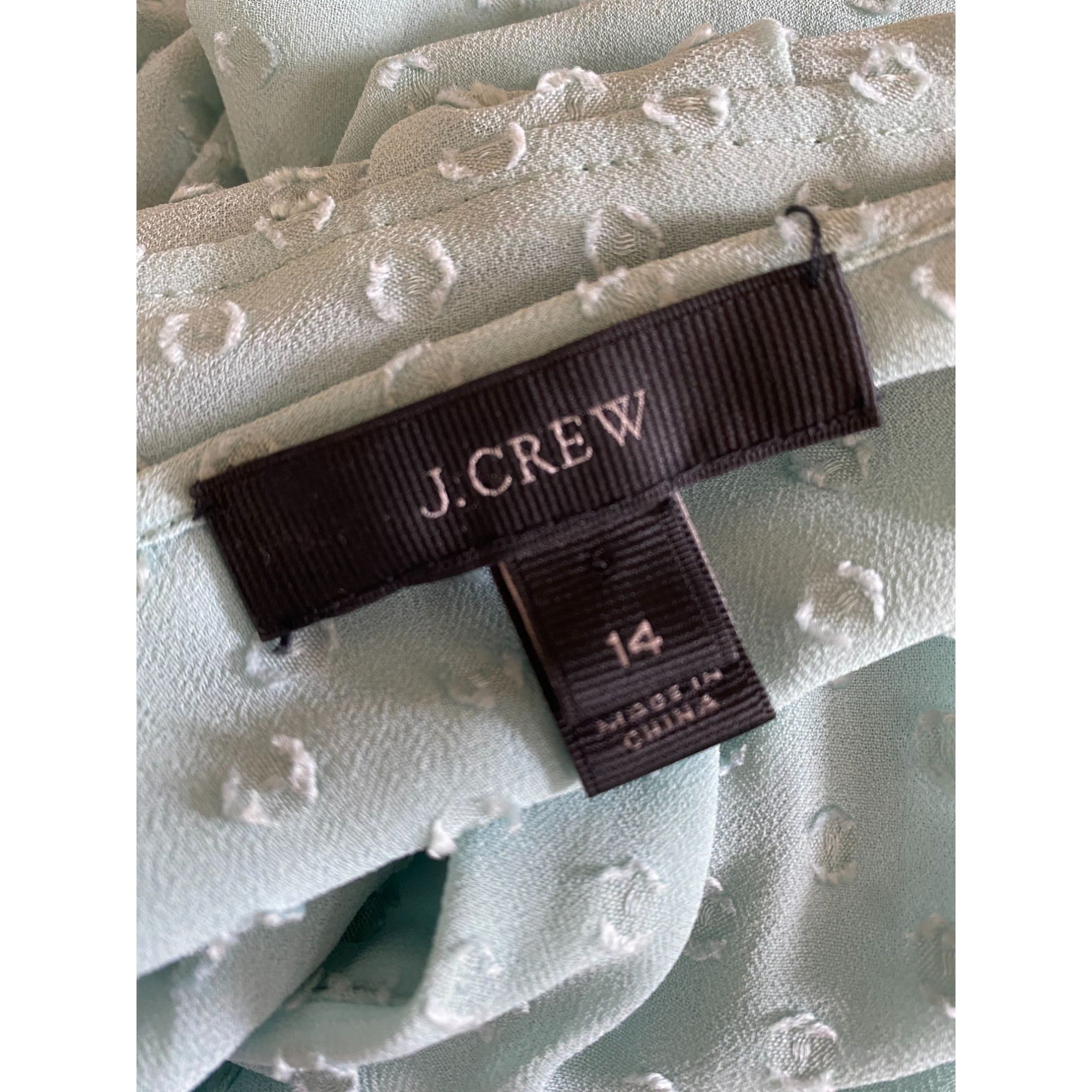 J.Crew Mint Green Pin Dot Smocked Neck Blouse by J.Crew - Vintage Meet Modern Vintage Jewelry - Chicago, Illinois - #oldhollywoodglamour #vintagemeetmodern #designervintage #jewelrybox #antiquejewelry #vintagejewelry