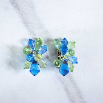 Vintage Green and Blue Lucite Prism Statement Earrings by Unsigned Beauty - Vintage Meet Modern Vintage Jewelry - Chicago, Illinois - #oldhollywoodglamour #vintagemeetmodern #designervintage #jewelrybox #antiquejewelry #vintagejewelry