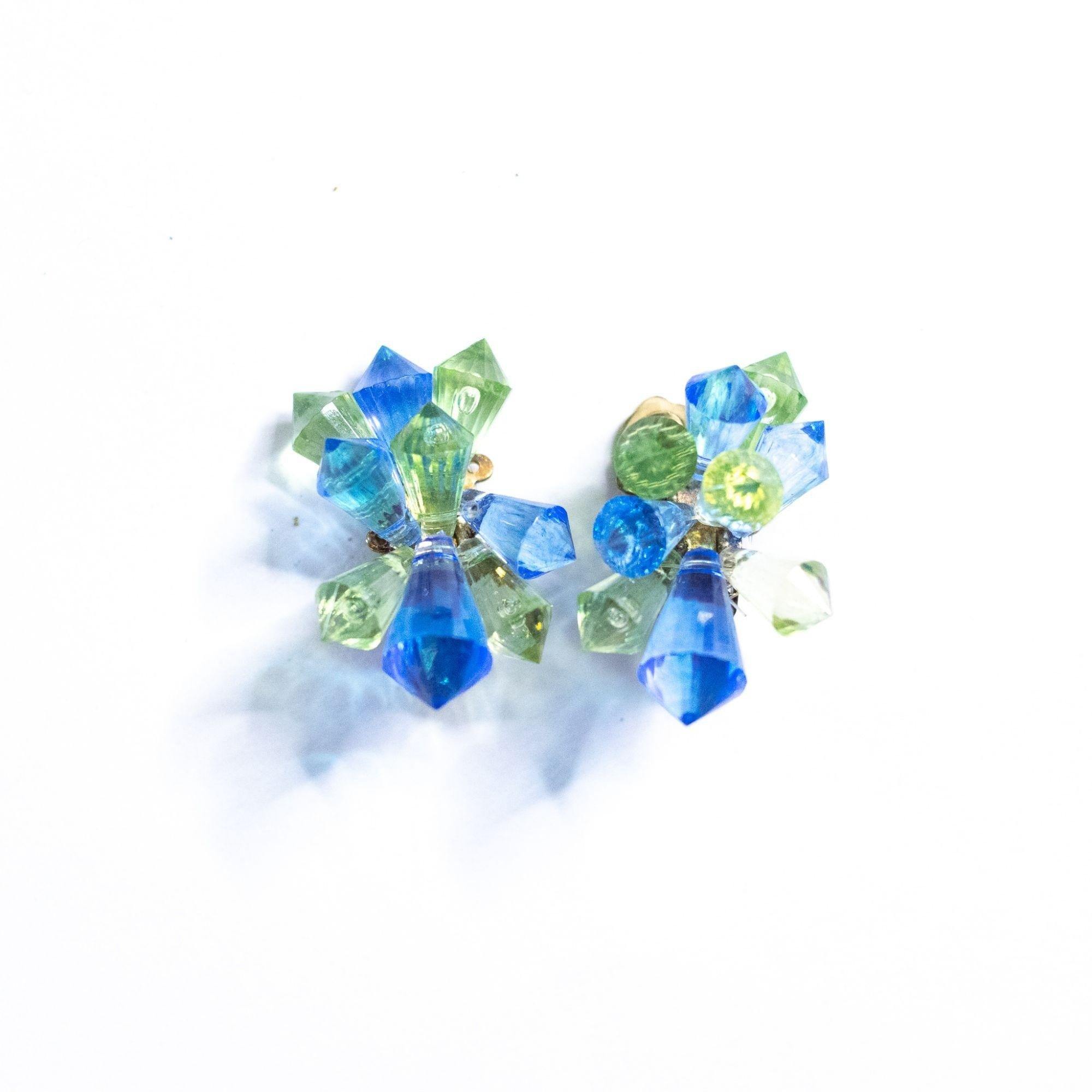 Vintage Green and Blue Lucite Prism Statement Earrings by Unsigned Beauty - Vintage Meet Modern Vintage Jewelry - Chicago, Illinois - #oldhollywoodglamour #vintagemeetmodern #designervintage #jewelrybox #antiquejewelry #vintagejewelry
