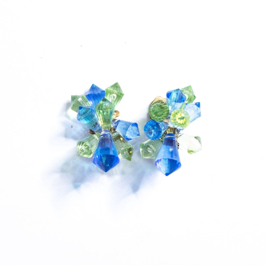 Vintage Green and Blue Lucite Prism Statement Earrings by Unsigned Beauty - Vintage Meet Modern Vintage Jewelry - Chicago, Illinois - #oldhollywoodglamour #vintagemeetmodern #designervintage #jewelrybox #antiquejewelry #vintagejewelry