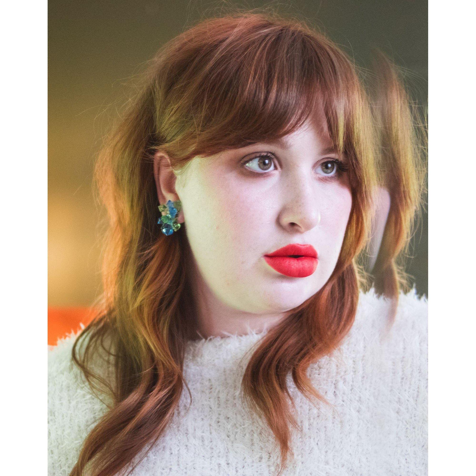 Vintage Green and Blue Lucite Prism Statement Earrings by Unsigned Beauty - Vintage Meet Modern Vintage Jewelry - Chicago, Illinois - #oldhollywoodglamour #vintagemeetmodern #designervintage #jewelrybox #antiquejewelry #vintagejewelry