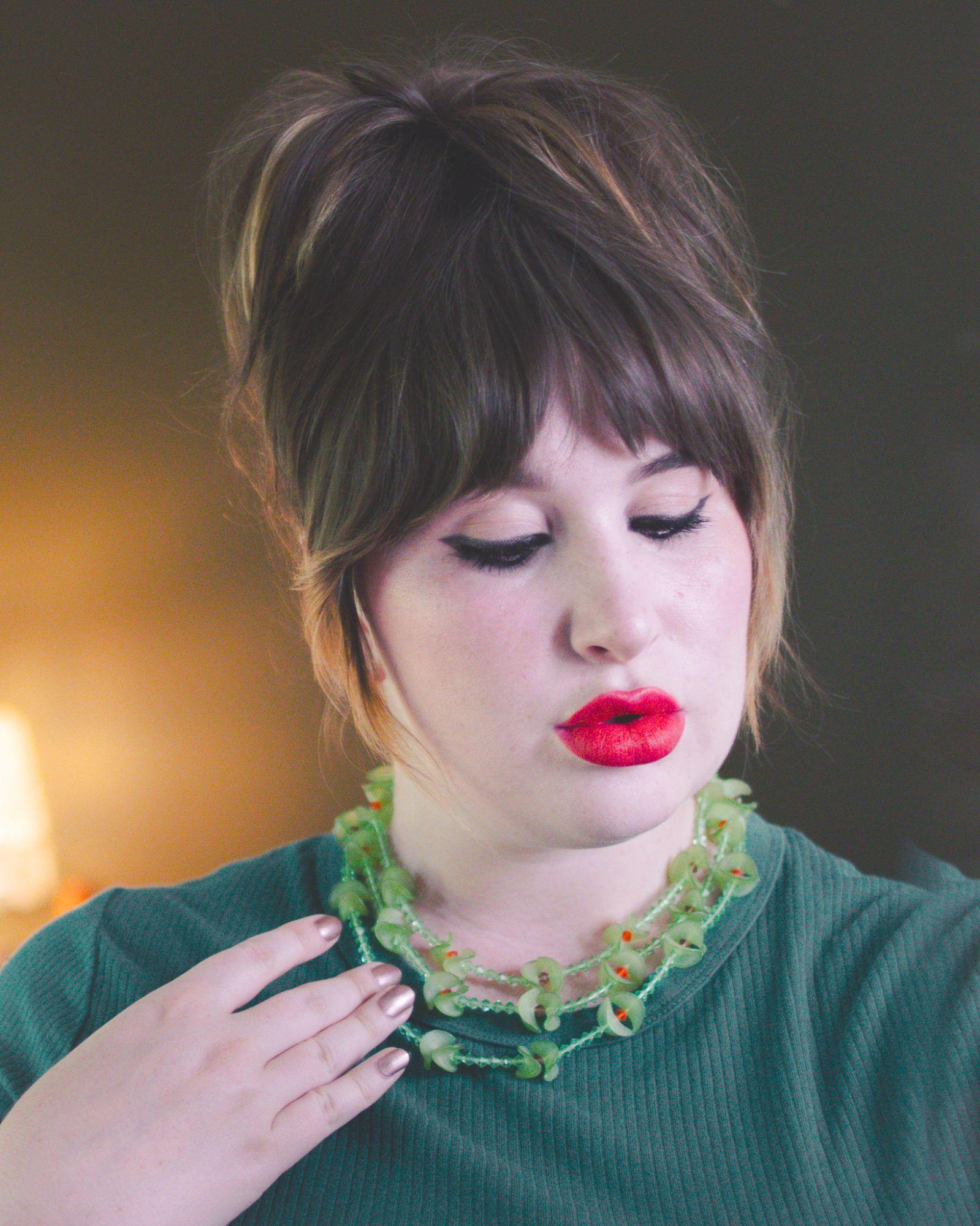 Vintage Green Fluted Lucite and Green, Red Crystal Beaded Triple Strand Necklace by Unsigned Beauty - Vintage Meet Modern Vintage Jewelry - Chicago, Illinois - #oldhollywoodglamour #vintagemeetmodern #designervintage #jewelrybox #antiquejewelry #vintagejewelry