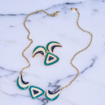 Vintage Mod Blue, Green, and Cream Enamel Brooch by Unsigned Beauty - Vintage Meet Modern Vintage Jewelry - Chicago, Illinois - #oldhollywoodglamour #vintagemeetmodern #designervintage #jewelrybox #antiquejewelry #vintagejewelry
