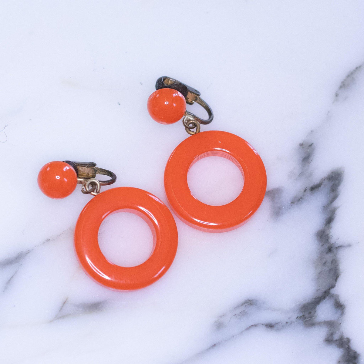 Vintage Orange Lucite Door Knocker Earrings