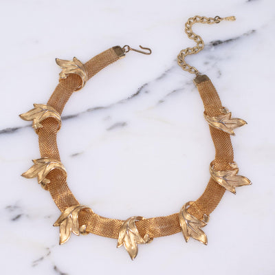 Vintage Judy Lee Gold Mesh Necklace with Leaf Design by Judy Lee - Vintage Meet Modern Vintage Jewelry - Chicago, Illinois - #oldhollywoodglamour #vintagemeetmodern #designervintage #jewelrybox #antiquejewelry #vintagejewelry