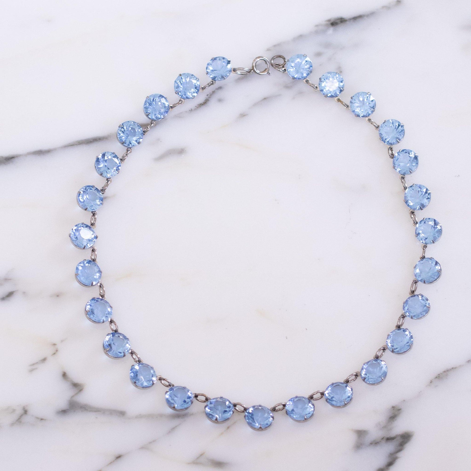 Art Deco Light Blue Set Necklace by Czech - Vintage Meet Modern Vintage Jewelry - Chicago, Illinois - #oldhollywoodglamour #vintagemeetmodern #designervintage #jewelrybox #antiquejewelry #vintagejewelry