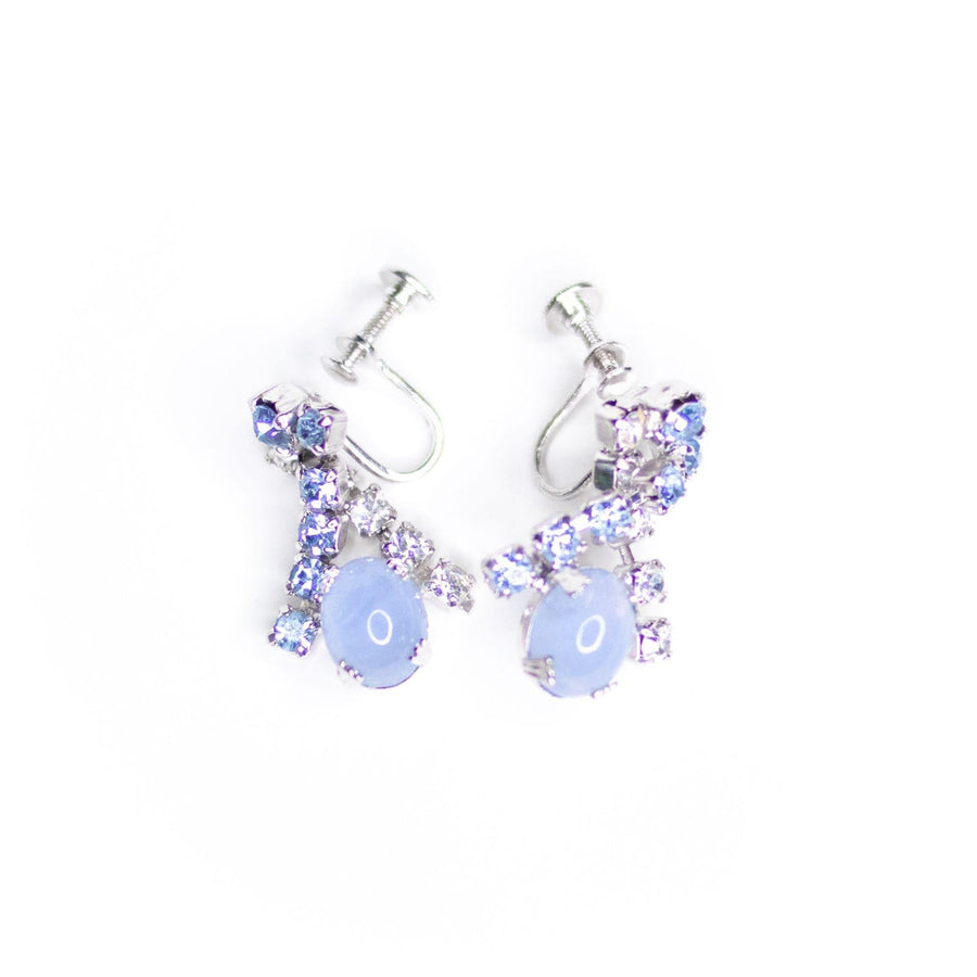 Vintage Blue Moonglow and Diamante Rhinestone Statement Earrings by Unsigned Beauty - Vintage Meet Modern Vintage Jewelry - Chicago, Illinois - #oldhollywoodglamour #vintagemeetmodern #designervintage #jewelrybox #antiquejewelry #vintagejewelry