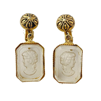 Vintage Victorian Revival Etched Crystal Cameo Statement Earrings by Unsigned Beauty - Vintage Meet Modern Vintage Jewelry - Chicago, Illinois - #oldhollywoodglamour #vintagemeetmodern #designervintage #jewelrybox #antiquejewelry #vintagejewelry