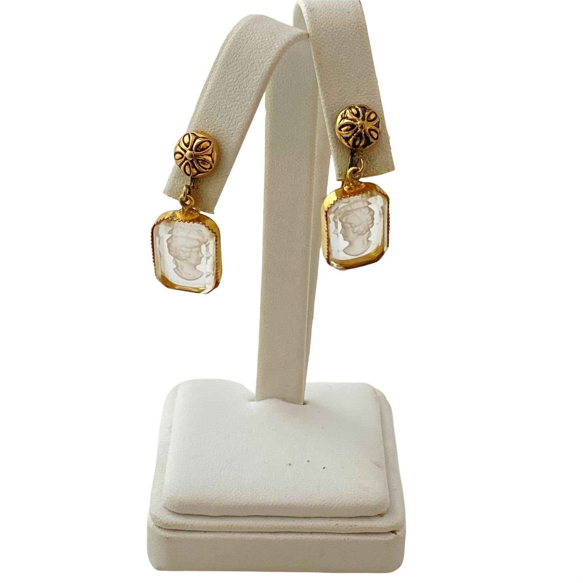 Vintage Victorian Revival Etched Crystal Cameo Statement Earrings by Unsigned Beauty - Vintage Meet Modern Vintage Jewelry - Chicago, Illinois - #oldhollywoodglamour #vintagemeetmodern #designervintage #jewelrybox #antiquejewelry #vintagejewelry