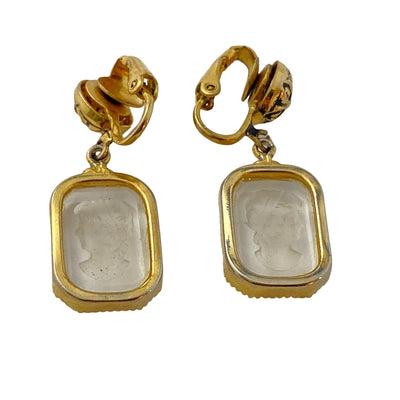Vintage Victorian Revival Etched Crystal Cameo Statement Earrings by Unsigned Beauty - Vintage Meet Modern Vintage Jewelry - Chicago, Illinois - #oldhollywoodglamour #vintagemeetmodern #designervintage #jewelrybox #antiquejewelry #vintagejewelry