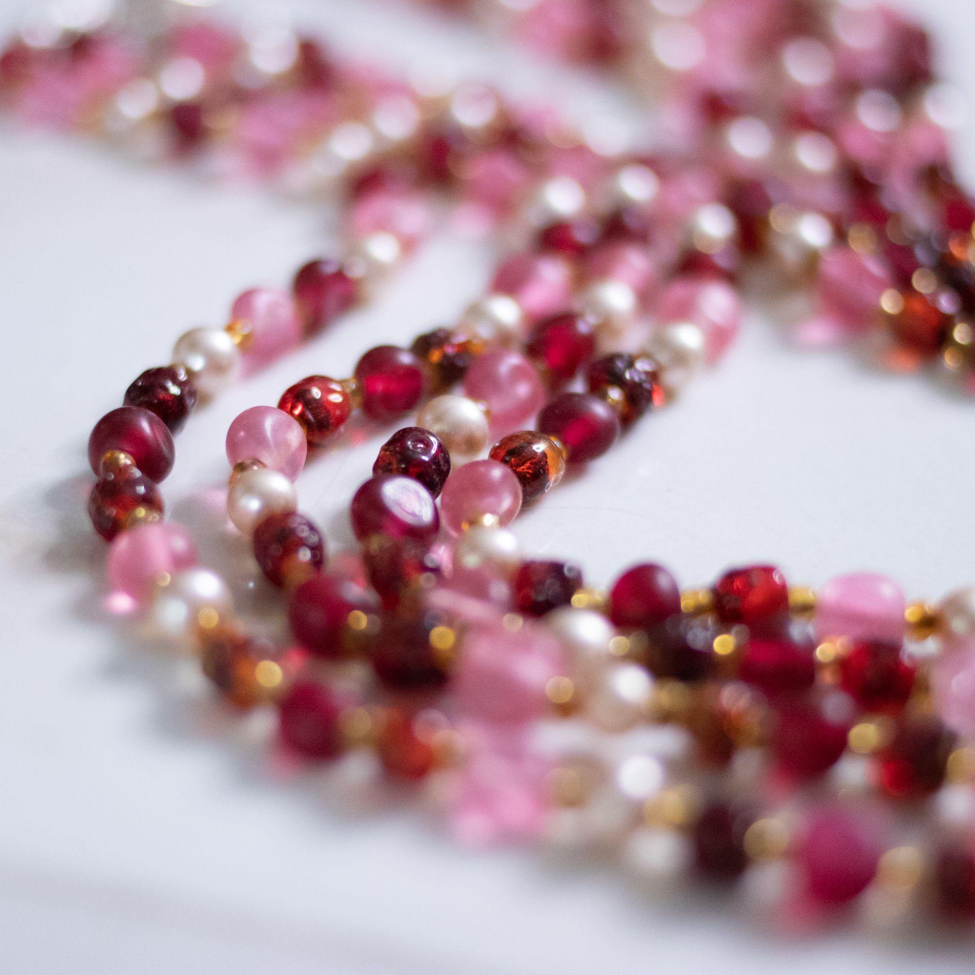 Vintage Japan Pink, Red, Faux Pearl Multi Strand Statement Necklace by Japan - Vintage Meet Modern Vintage Jewelry - Chicago, Illinois - #oldhollywoodglamour #vintagemeetmodern #designervintage #jewelrybox #antiquejewelry #vintagejewelry