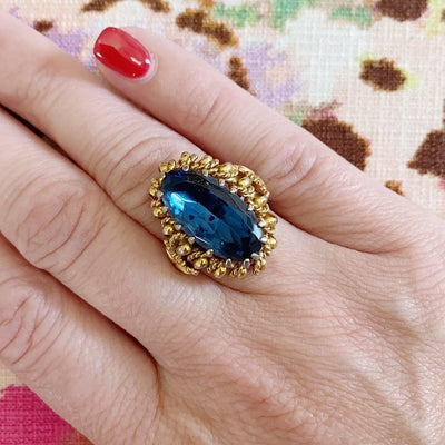 Blue Crystal Statement Ring by Unsigned Beauty - Vintage Meet Modern Vintage Jewelry - Chicago, Illinois - #oldhollywoodglamour #vintagemeetmodern #designervintage #jewelrybox #antiquejewelry #vintagejewelry